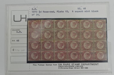 Lot 795 - GB QV 1870 1/2d. rose-red block of twenty-four