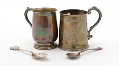 Lot 214 - Two silver christening mugs, together with two silver spoons