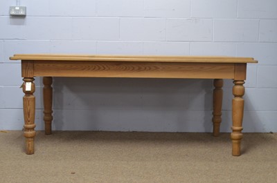 Lot 76 - Modern pine dining table; and six dining chairs, all in the Victorian-style.
