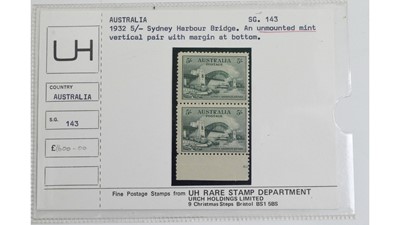 Lot 784 - Australia 1932 5s. Sydney Harbour Bridge vertical pair with bottom margin