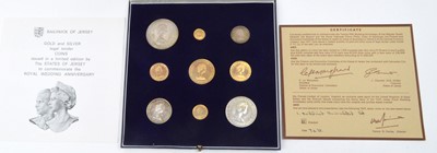Lot 954 - A 22ct. gold and silver Jersey Royal Wedding Anniversary proof nine coin set