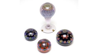 Lot 931 - French millefiori wig stand and three paperweights