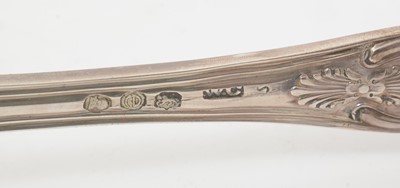 Lot 5 - A George III/IV silver christening knife, fork and spoon; and a Victorian knife.