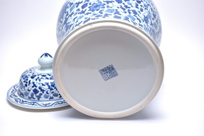 Lot 363 - A Chinese blue and white ginger jar with cover, of large proportions.