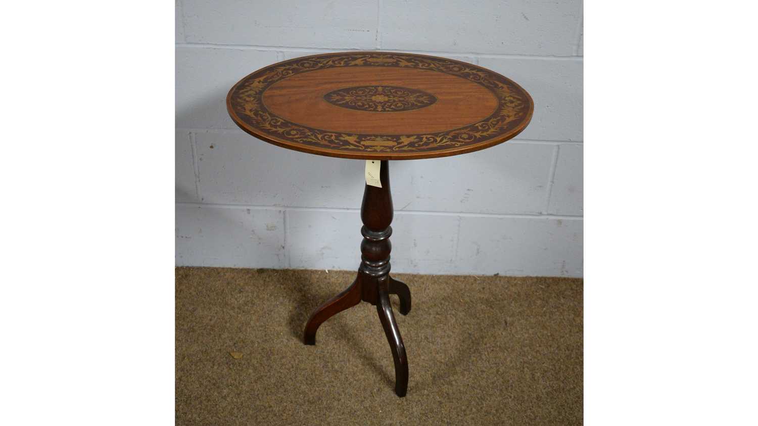 Lot 59 - A late 19th Century satinwood and marquetry tripod table.