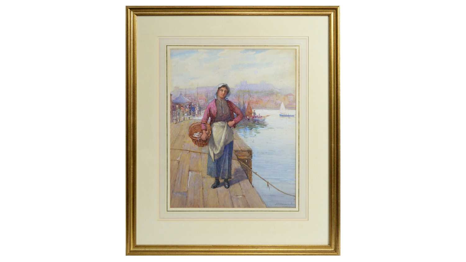 Lot 595 - James Drummond - A Fisherwoman in Whitby Harbour | watercolour