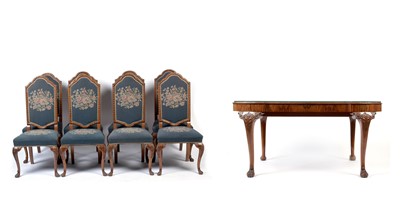 Lot 1102 - Attributed to Epstein: A mid 20th Century Queen Anne style burr walnut 10 piece dining suite