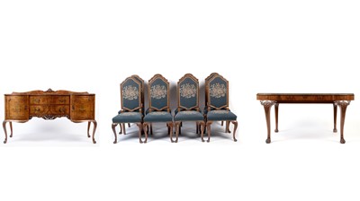 Lot 1102 - Attributed to Epstein: A mid 20th Century Queen Anne style burr walnut 10 piece dining suite