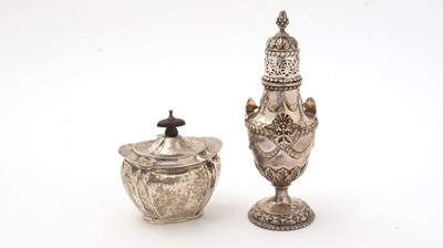 Lot 212 - A silver sugar caster, by Nathan & Hayes, together with a silver tea caddy