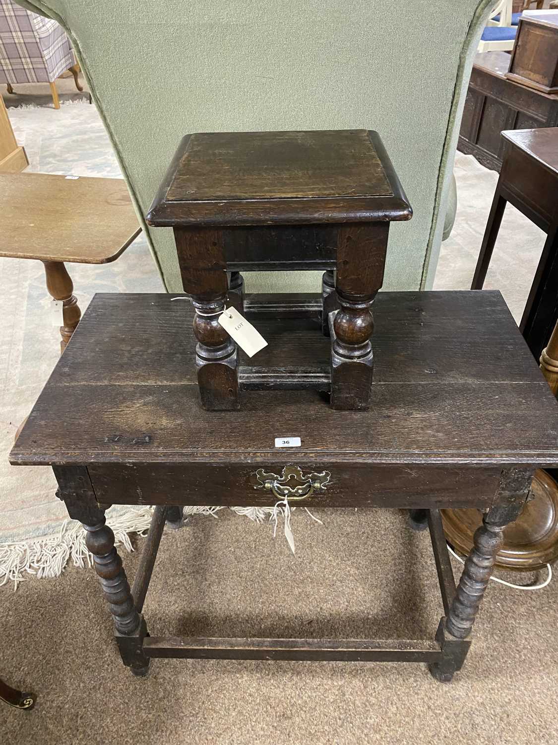 Lot 36 - An oak side table; and a stool.