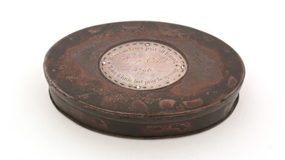 Lot 298 - A George III silver-mounted tinplate snuff box.