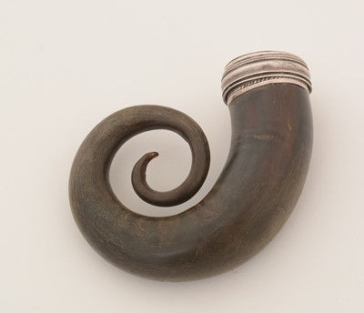 Lot 344 - A Victorian silver-mounted curly horn snuff mull.