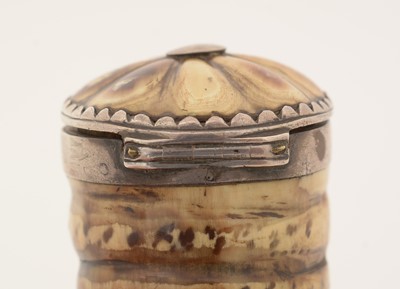 Lot 349 - A George III Scottish silver-mounted curly horn snuff mull.