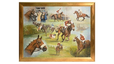 Lot 790 - Dennis Barron - Horse Racing Scenes: Red Rum, and Desert Orchid | acrylic