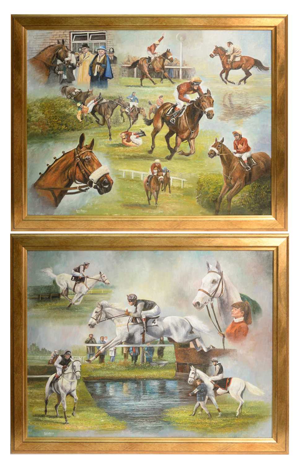 Lot 790 - Dennis Barron - Horse Racing Scenes: Red Rum, and Desert Orchid | acrylic
