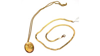 Lot 139 - A 9ct yellow gold locket pendant, and a 9t yellow gold chain necklace