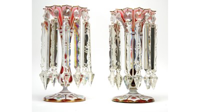 Lot 934 - Pair of 19th Century overlay glass lustres