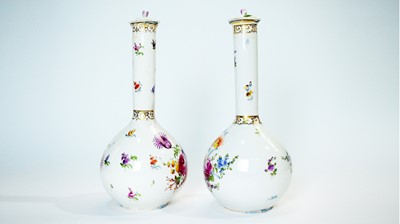 Lot 923 - Pair of Dresden bottle vases