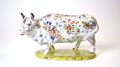 Lot 924 - Dutch polychrome Delft bull