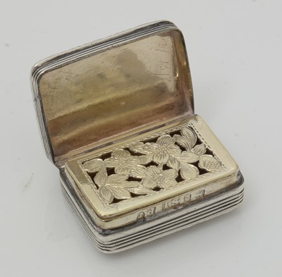 Lot 404 - A late Victorian snuff box; a George V silver box; and three silver vinaigrettes.