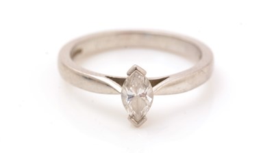 Lot 160 - A marquise cut single stone diamond ring
