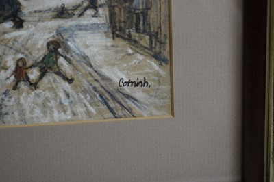 Lot 556 - Norman Cornish - Street Scene with Snow | ink and pastel