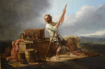 Lot 639 - 19th Century British School - Robinson Crusoe Navigating His Wooden Raft Laden with Salvage | oil