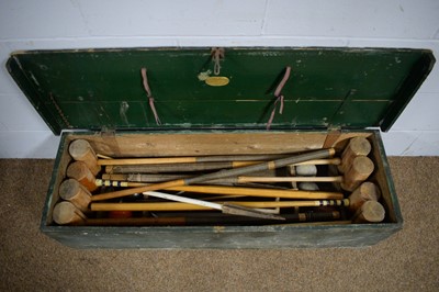 Lot 38 - Jaques, London: a vintage wooden croquet box and contents.