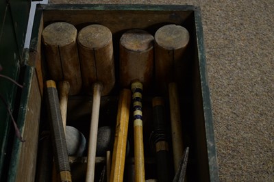 Lot 38 - Jaques, London: a vintage wooden croquet box and contents.