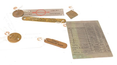 Lot 197 - A selection of maritime brass tally plates