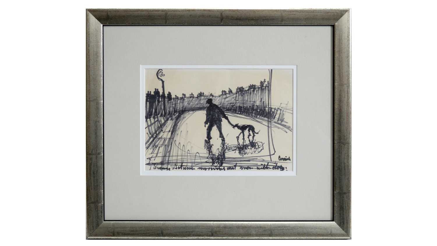 Lot 559 - Norman Cornish - Sunny Autumn Morning... Man with Dog | Flo-Master pen