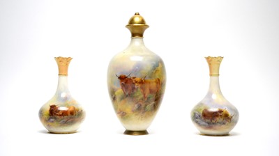 Lot 903 - Pair of Royal Worcester vases by Harry Stinton and another vase and cover