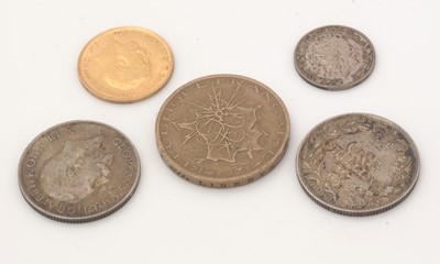 Lot 105 - A George V gold half sovereign, 1912; a Queen Victoria shilling, 1886; and other coins.