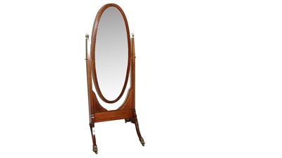 Lot 1084 - A large Edwardian mahogany and barber pole strung cheval mirror.