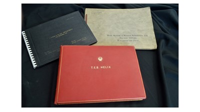 Lot 1053 - Launch books of T.E.S. Helix and M.V. "British Birch" both launched by Lady Strang