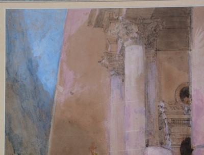Lot 607 - David Roberts - A working sketch for Temple called El Khasne, Petra | watercolour