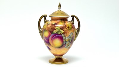 Lot 855 - Royal Worcester fruit painted vase and cover