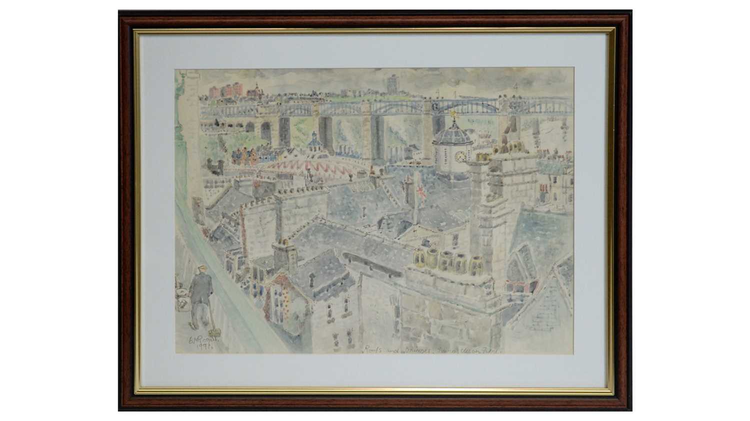 Lot 550 - Charlie Rogers - Roofs and Bridges, Newcastle-Upon-Tyne | watercolour