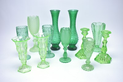 Lot 333 - A collection of North East pressed green glassware.