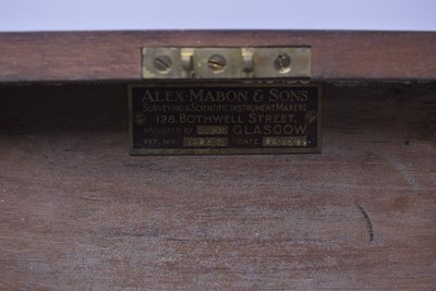 Lot 450 - An early 20th Century black lacquered brass surveyors' level, in mahogany carry case.