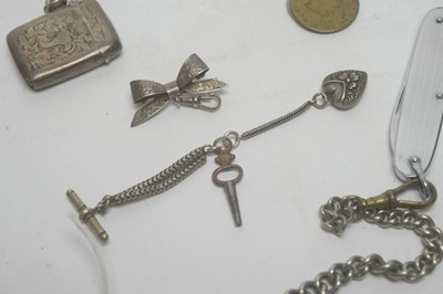 Lot 177 - Two silver cased fob watches and other items.