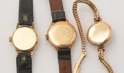 Lot 141 - A 9ct yellow gold watch case and strap and two gold cased cocktail watches