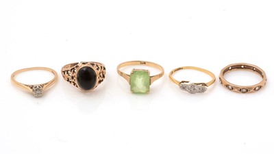 Lot 143 - Five gold rings, set with diamonds and other stones