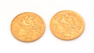 Lot 170 - Two George V gold half sovereigns, 1911 and 1914.