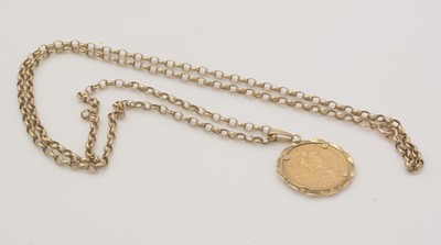 Lot 94 - A Queen Victoria gold sovereign in 9ct yellow gold pendant mount