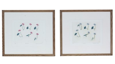 Lot 19 - Rosamund Jones RE - Sea Pinks; a pair of botanical studies | colour etchings