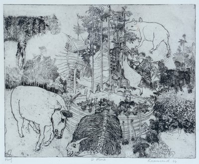 Lot 20 - Rosamund Jones RE - Bantams in Field, and A Monk | limited edition etchings