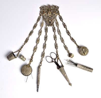 Lot 232 - A late Victorian electroplate silver chatelaine