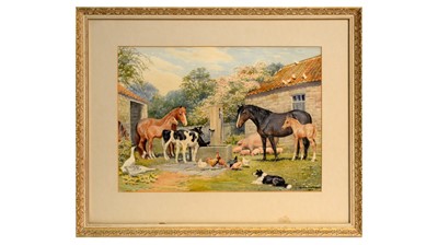 Lot 1015 - Dorothy Margaret & Elizabeth Mary Alderson - The Farmyard Gathering | watercolour