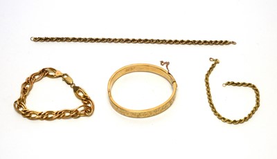 Lot 1002 - Four 9ct gold bracelets